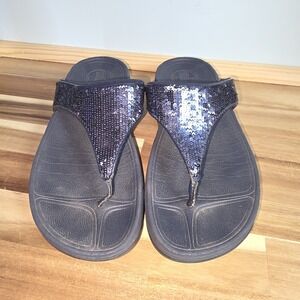 FitFlop Flare Navy Blue Sequin Thong Sandals Womens Size 7 034-097 Sparkle